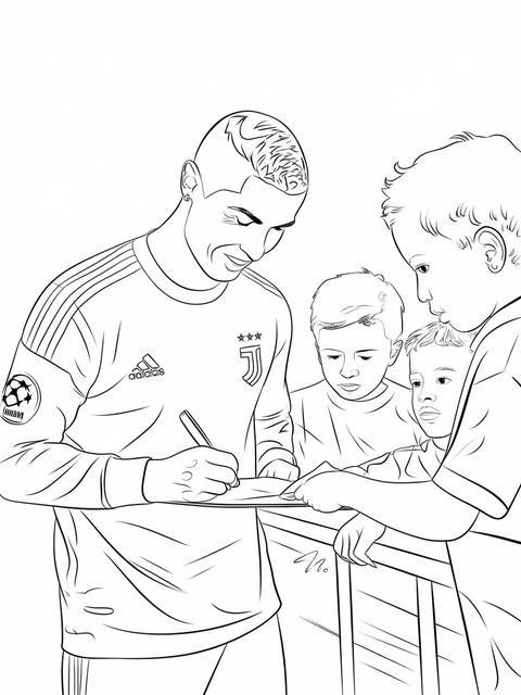 Cristiano ronaldo signing autographs for fans, interacting with children