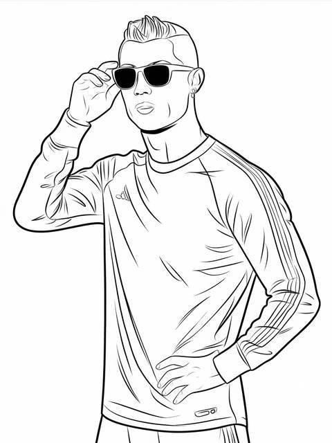 Line art of cristiano ronaldo posing with sunglasses, from the cover