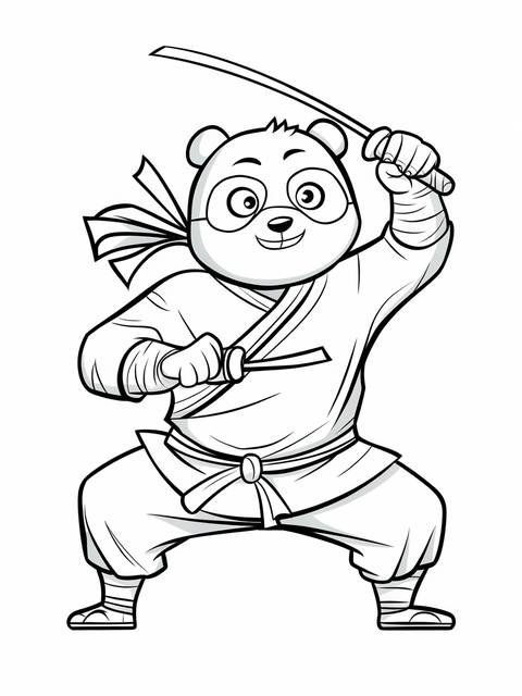Combo panda from ryan's world, a ninja character, holding a sword, ready for action