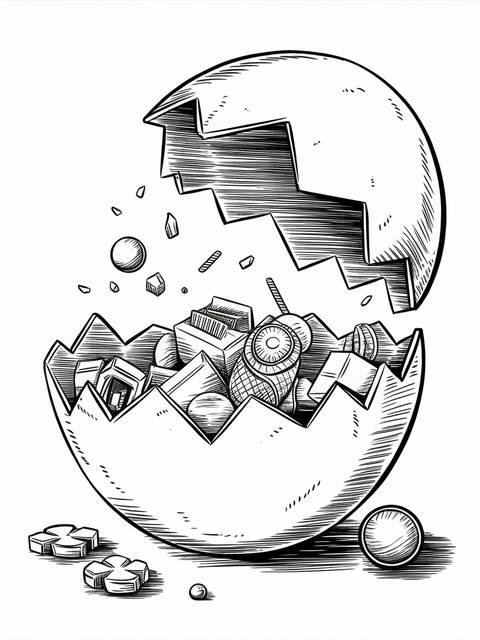 Ryan's world giant egg cracking open, revealing toys and objects inside