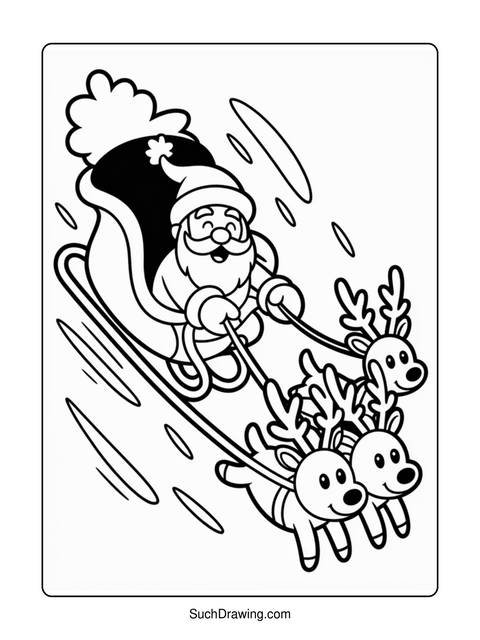 Santa claus in his sleigh being pulled by reindeer, ready for christmas