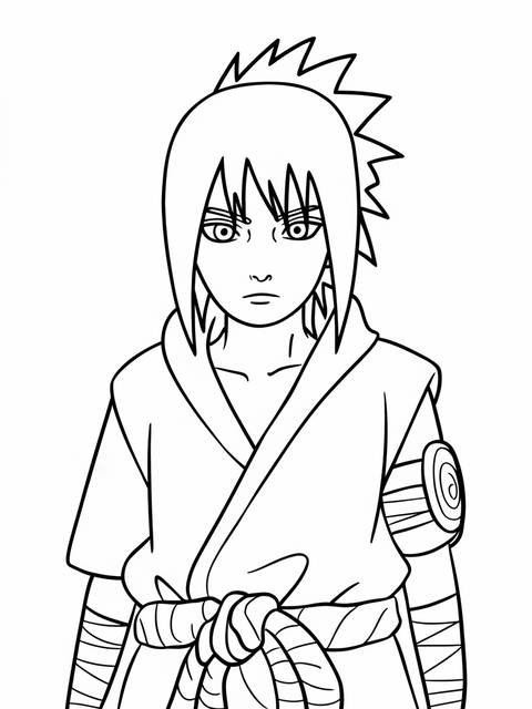 Line art of sasuke in his adult form, ready for coloring
