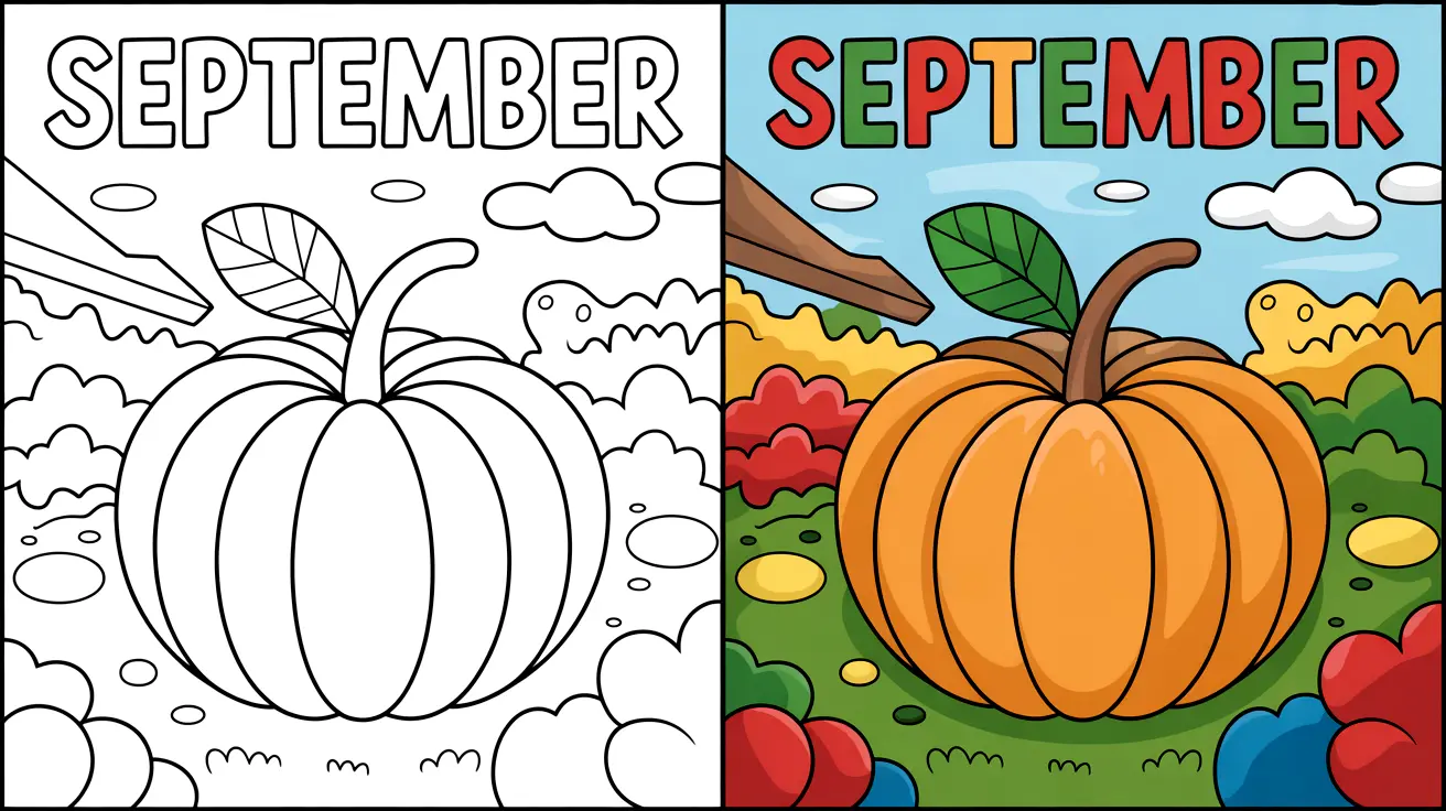 September coloring pages featuring a pumpkin, showcasing the season's cover image