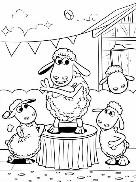 Shaun the sheep coloring page featuring shaun and friends, with a ball