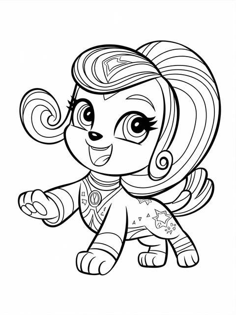 Black and white coloring page of shimmer from shimmer and shine cartoon series