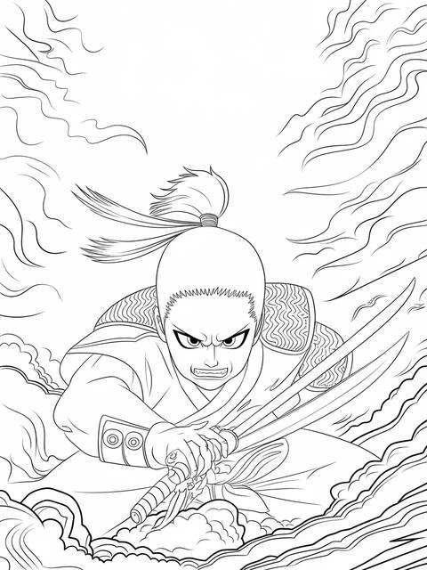 Shinobu with a fierce expression, holding swords, ready for battle