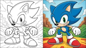 Silver sonic coloring page: a two-panel image of sonic the hedgehog