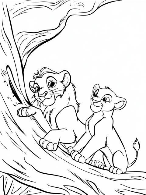 Simba from the lion king, with another lion cub, on a tree branch