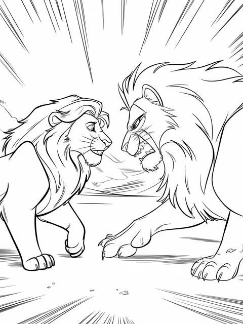 Simba, the main character from disney's lion king, faces an angry lion