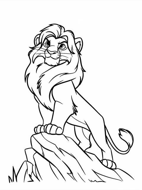 Line art of simba, the main character from disney's the lion king, sitting