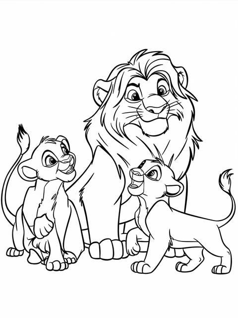 Coloring page featuring simba and other characters from disney's the lion king