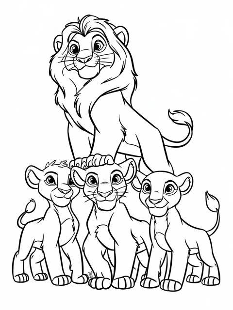 Simba, the main character from disney's the lion king, with his cub family