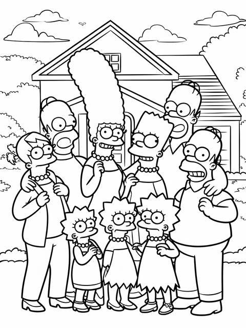 The entire simpson family gathering in front of their house, ready to color