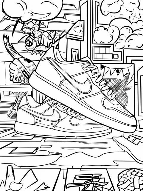 Pair of sneakers, surrounded by abstract shapes, from the 'sneaker' collection