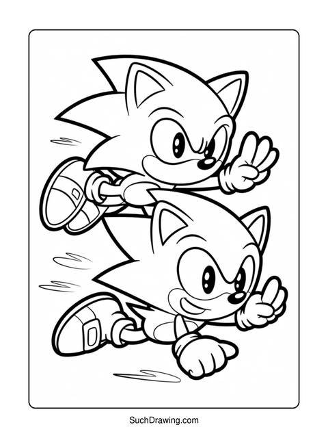 Black and white line art of two sonic the hedgehog characters
