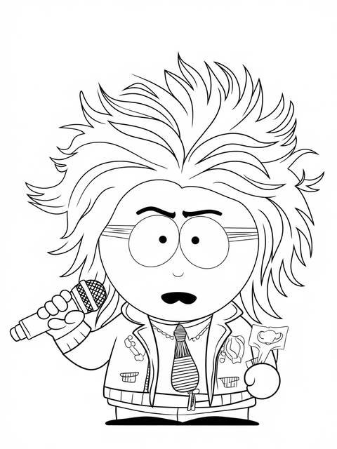 South park's randy marsh dressed as lorde, holding a microphone and a card