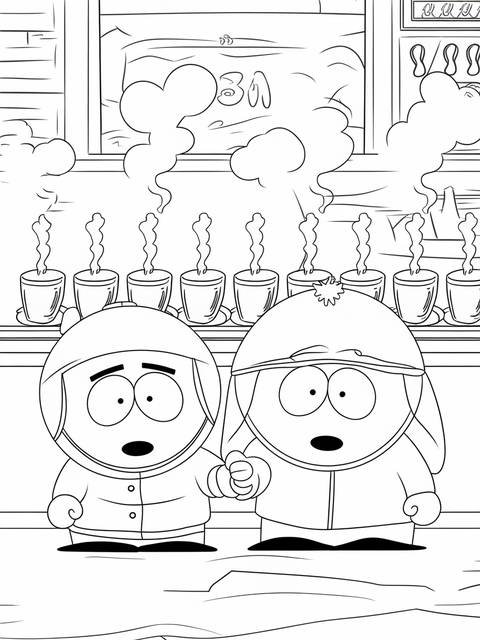 South park's tweek and craig holding hands, a coloring page illustration