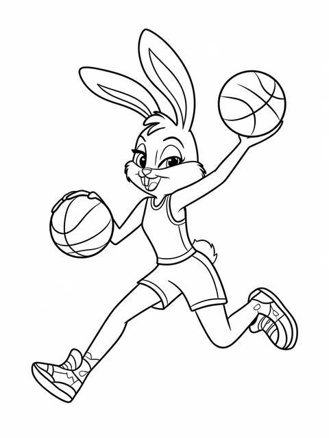 Space jam's lola bunny skillfully dribbling two basketballs, ready for action