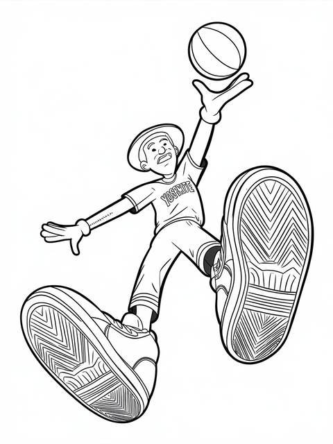 Space jam yosemite sam attempting to catch a basketball, in a dynamic pose