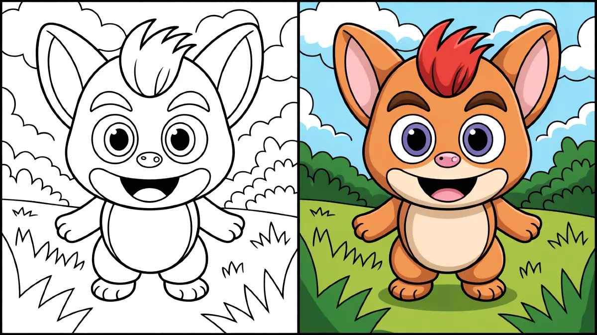Sprunki coloring page: a cute cartoon character in color and outline