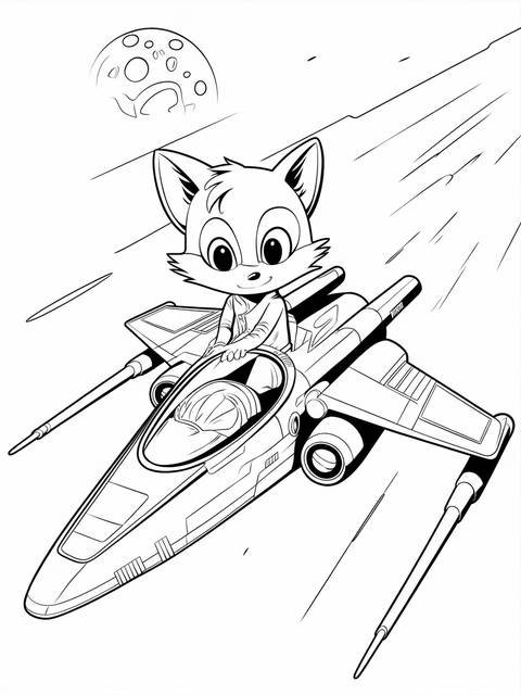 Fox mccloud from super smash bros. piloting a spaceship, ready for action