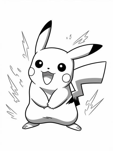 Pikachu from super smash bros. striking a pose, ready for action, in black and white