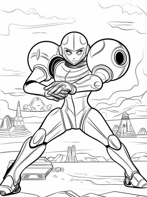 Line art of samus aran from super smash bros in her power suit