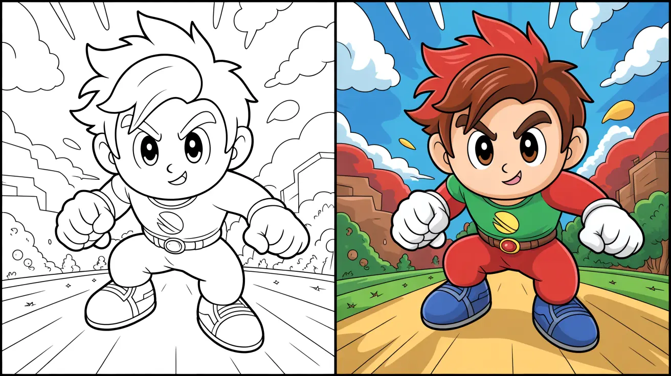 Super smash bros. coloring page featuring a determined cartoon character in action
