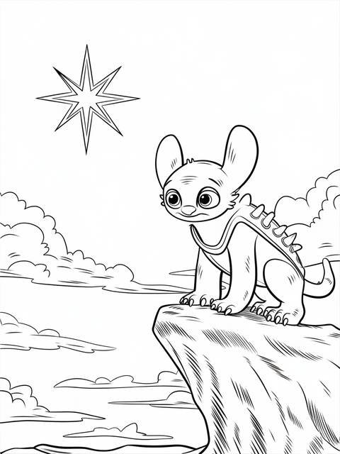 Toothless from 'how to train your dragon' perched on a rocky cliff coloring page