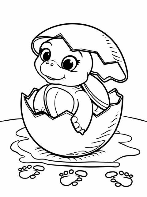 A baby turtle hatching from an egg, a coloring page illustration