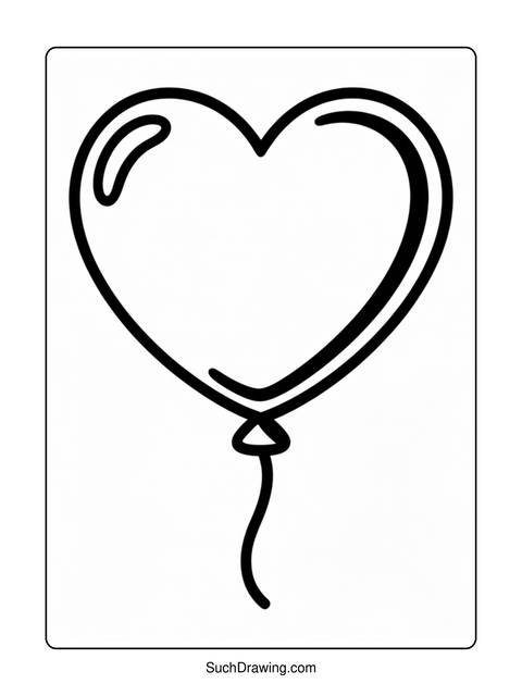 Black and white outline of a heart-shaped balloon for coloring