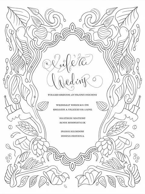 Black and white wedding invitation design with floral elements and elegant script