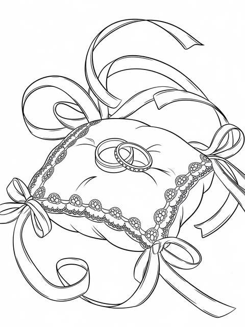 Wedding rings resting on a decorative pillow with ribbons, ready for the ceremony