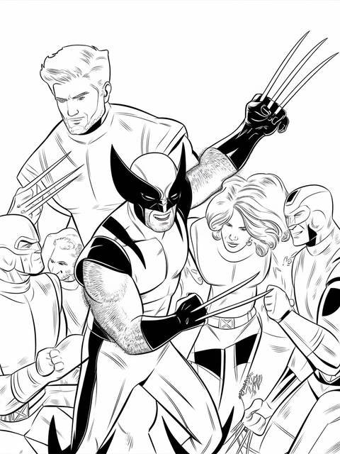 Wolverine and other characters from the wolverine cover, interacting in a comic book style
