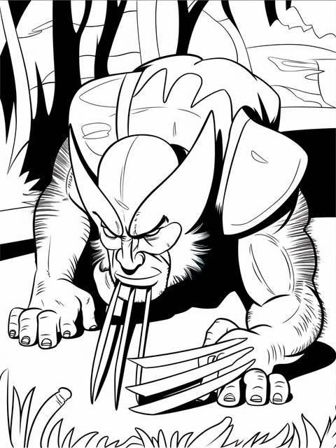 Wolverine, with claws extended, sniffing the air in a detailed black and white illustration