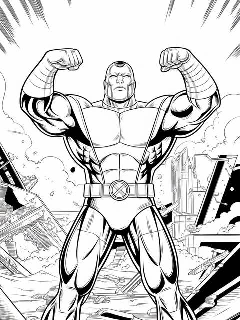 X-men colossus in his steel form flexing, a powerful comic book illustration