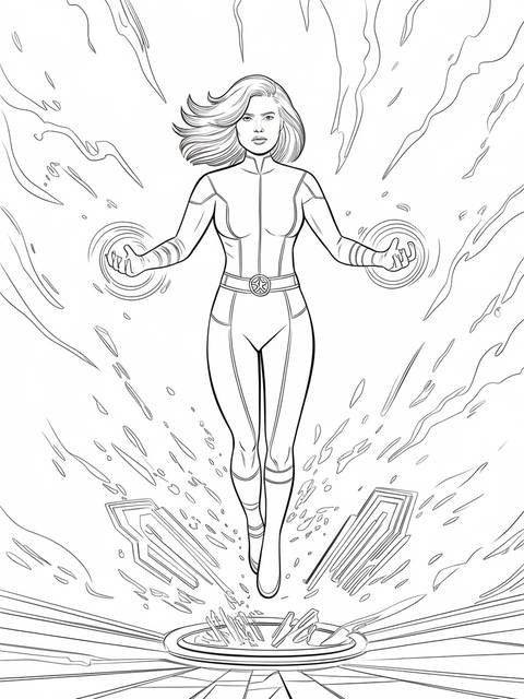 X-men's jean grey, levitating, with energy effects emanating from her hands