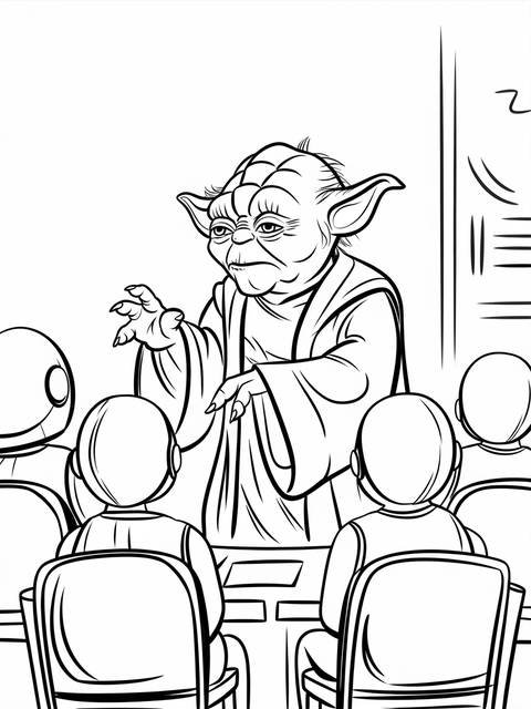Yoda giving a wise lecture to a group of younglings, as depicted in the cover
