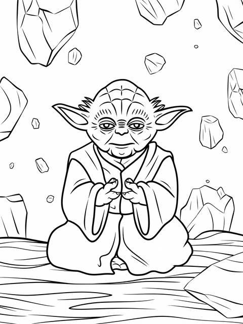 Line art of yoda in a meditative pose, as seen in the cover image