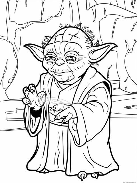 Line art of yoda from star wars, with his ears perked up
